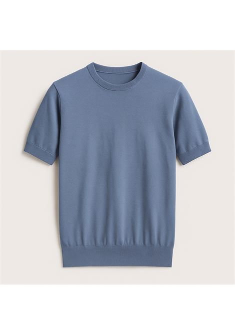 Alpha Studio AU-1020C sweater made of crepe cotton, urban fit, chambray color: essential, fresh and perfect for a sophisticated look. ALPHA STUDIO |  | AU-1020C1004